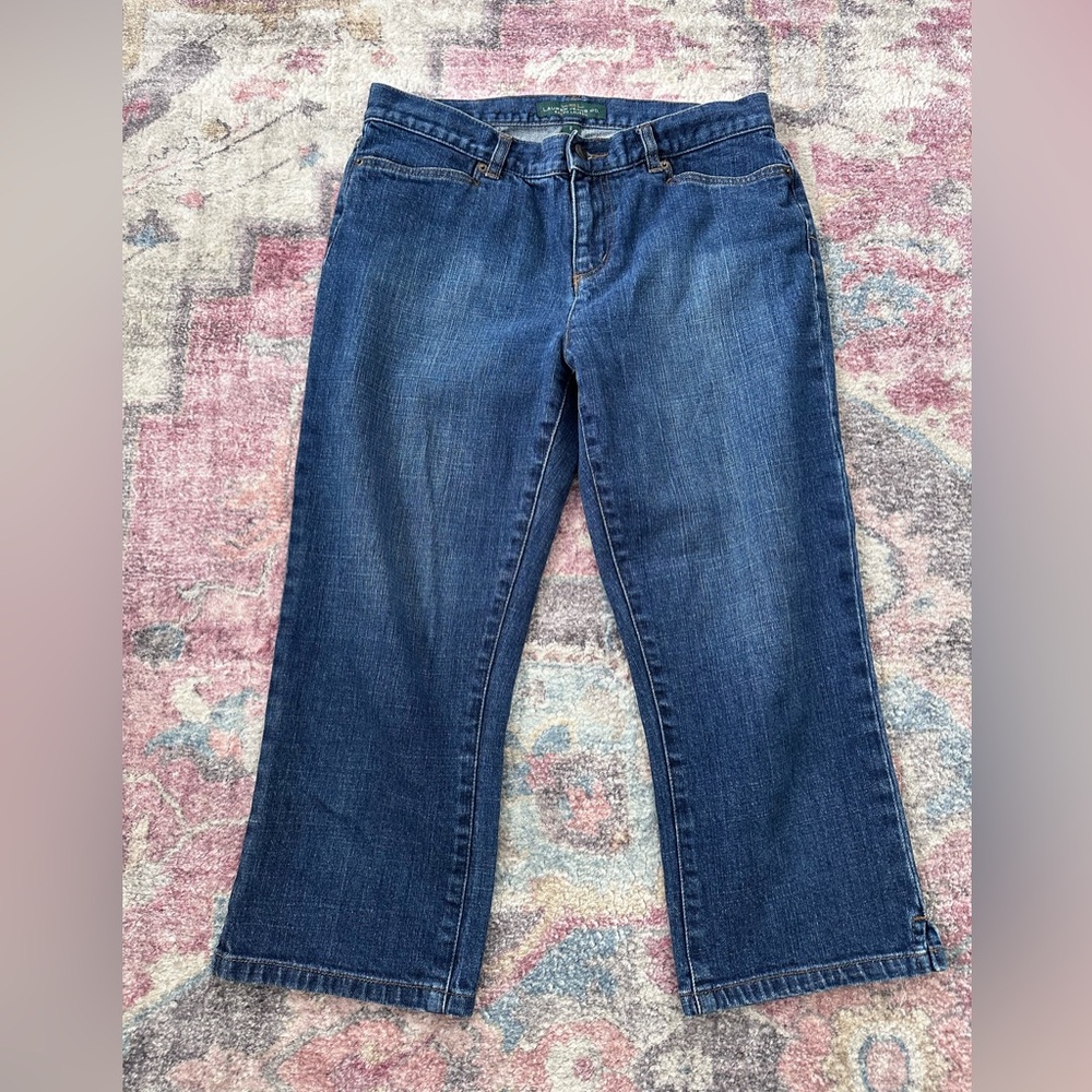 Lauren Ralph Lauren Classic Mid Calf Crop Ankle Slit Jeans Distressed Size 6